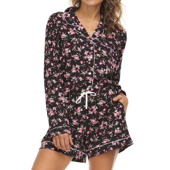 Flora Nikrooz Long Sleeve Notch Collar Floral Pajama Set, L NWT - Picture 1 of 4